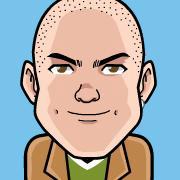 Cartoon portrait of Eugene Vlasov with a determined expression